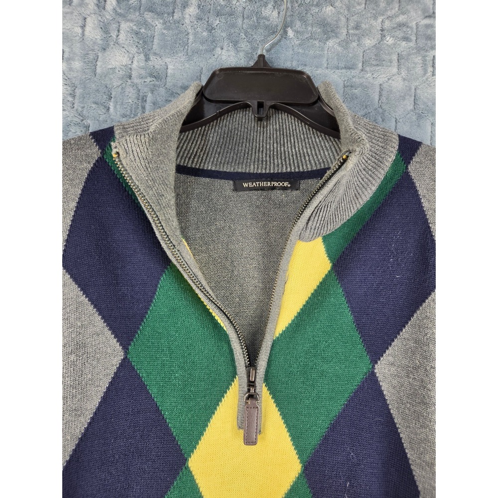 Weatherproof Mens Argyle Quarter Zip Sweater Gray Green Navy Blue Cotton Large